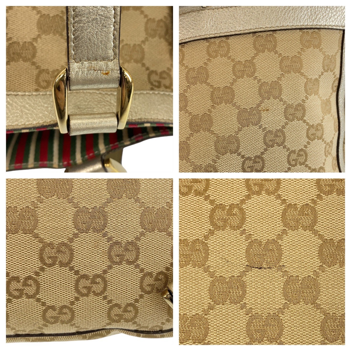 GUCCI Tote Bag 141472 GG canvas, leather beige Tote Bag Shoulder Bag Women Used Authentic