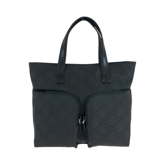GUCCI Tote Bag 105650 GG canvas black Tote Bag handbag W pocket Women Used Authentic