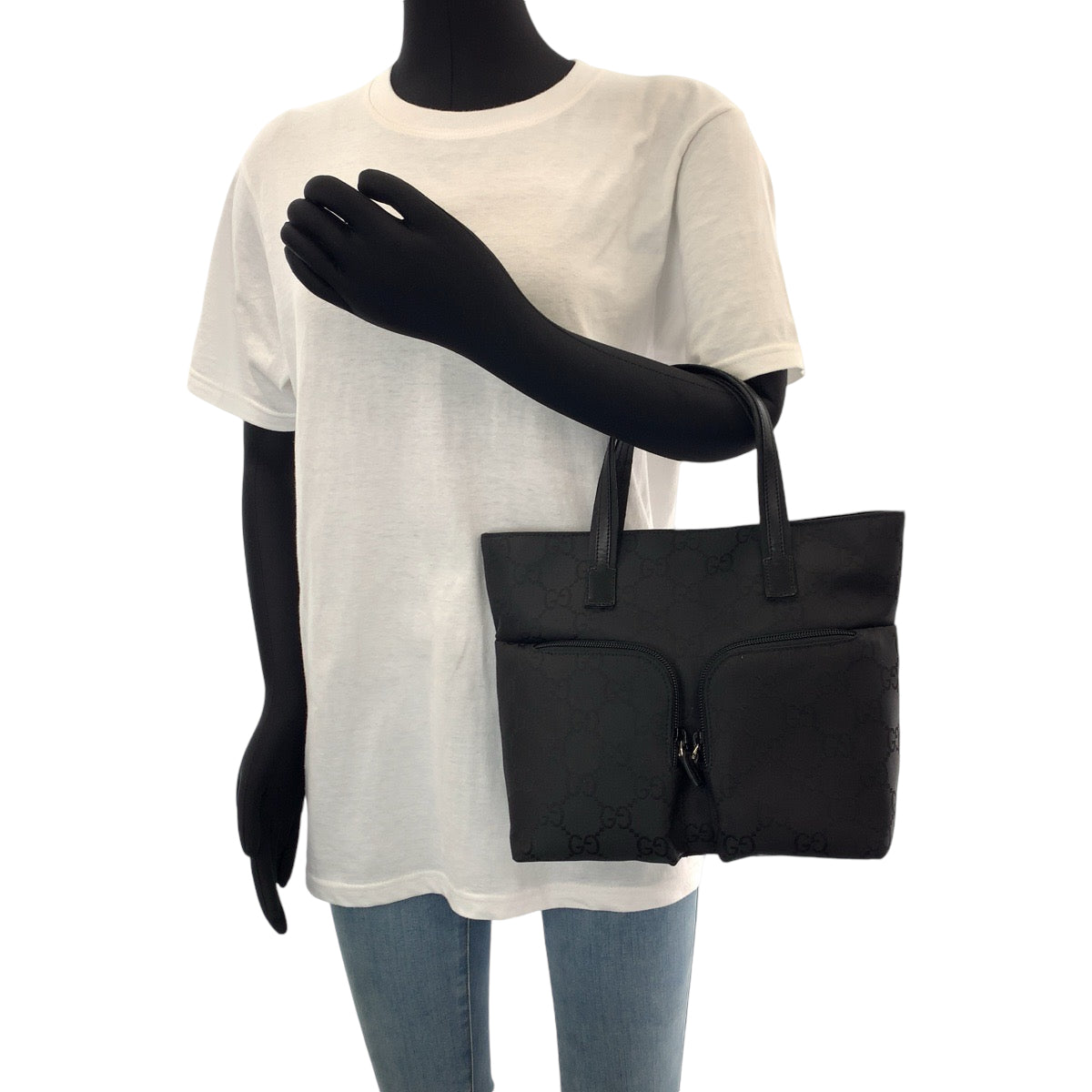 GUCCI Tote Bag 105650 GG canvas black Tote Bag handbag W pocket Women Used Authentic