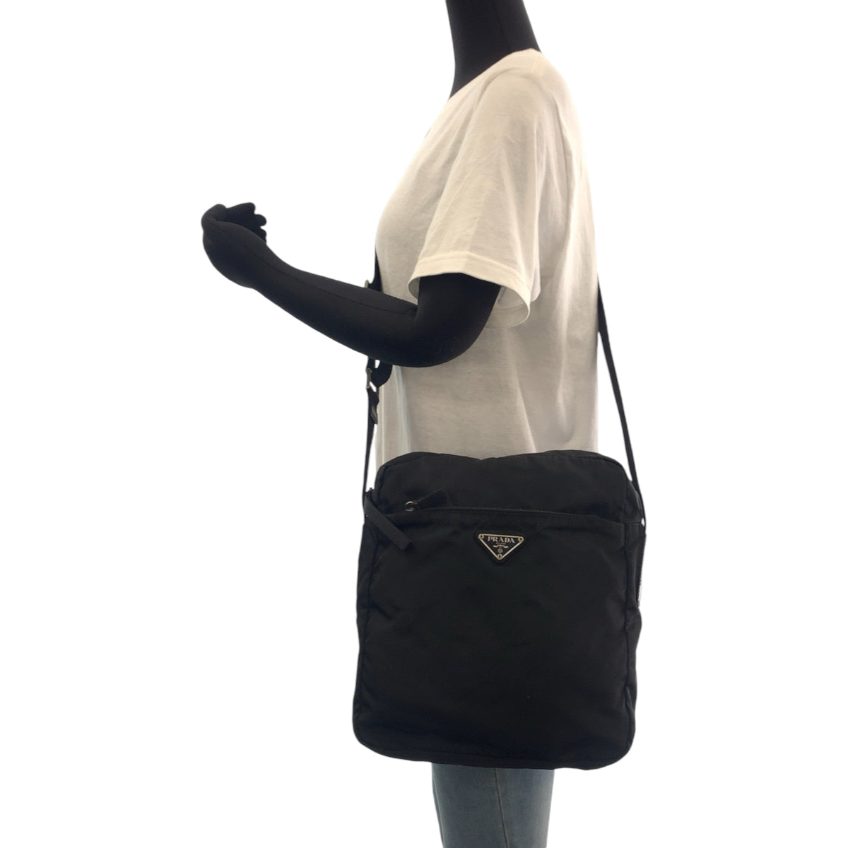PRADA Shoulder Bag Nylon black Shoulder Bag pochette Test Triangle With logo Women Used Authentic