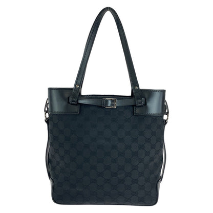GUCCI Tote Bag 107757 GG canvas, leather Black Silver Metal Tote Bag Shoulder Bag Women Used Authentic
