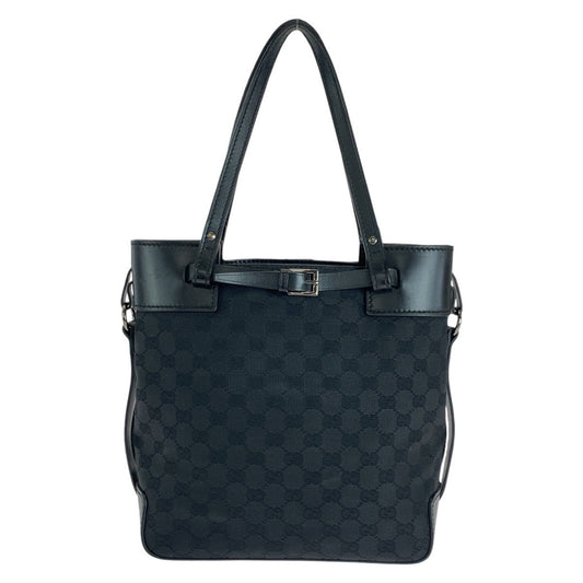 GUCCI Tote Bag 107757 GG canvas, leather Black Silver Metal Tote Bag Shoulder Bag Women Used Authentic