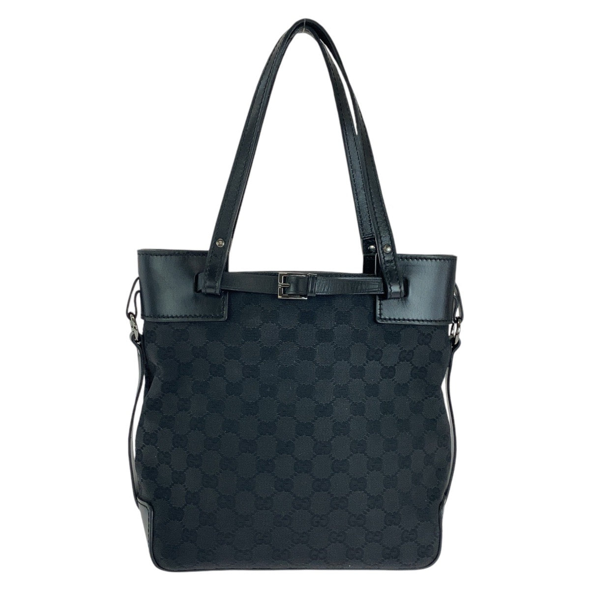 GUCCI Tote Bag 107757 GG canvas, leather Black Silver Metal Tote Bag Shoulder Bag Women Used Authentic