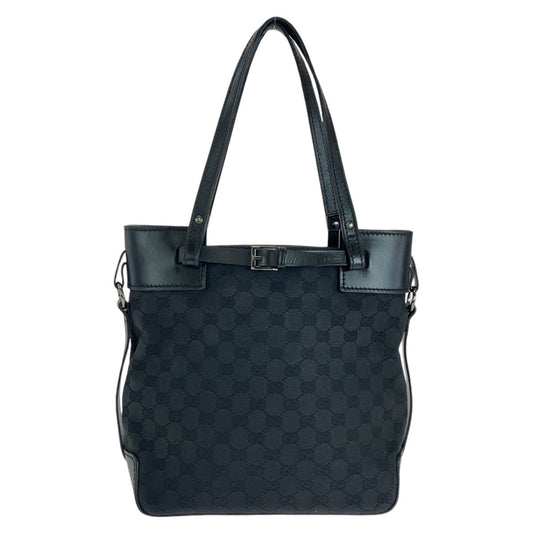 GUCCI Tote Bag 107757 GG canvas, leather Black Silver Metal Tote Bag Shoulder Bag Women Used Authentic