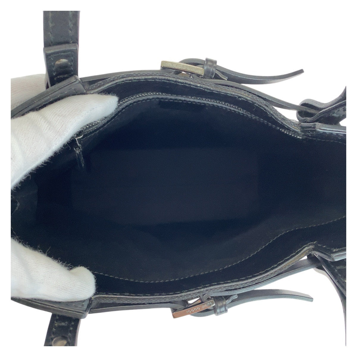 GUCCI Tote Bag 107757 GG canvas, leather Black Silver Metal Tote Bag Shoulder Bag Women Used Authentic