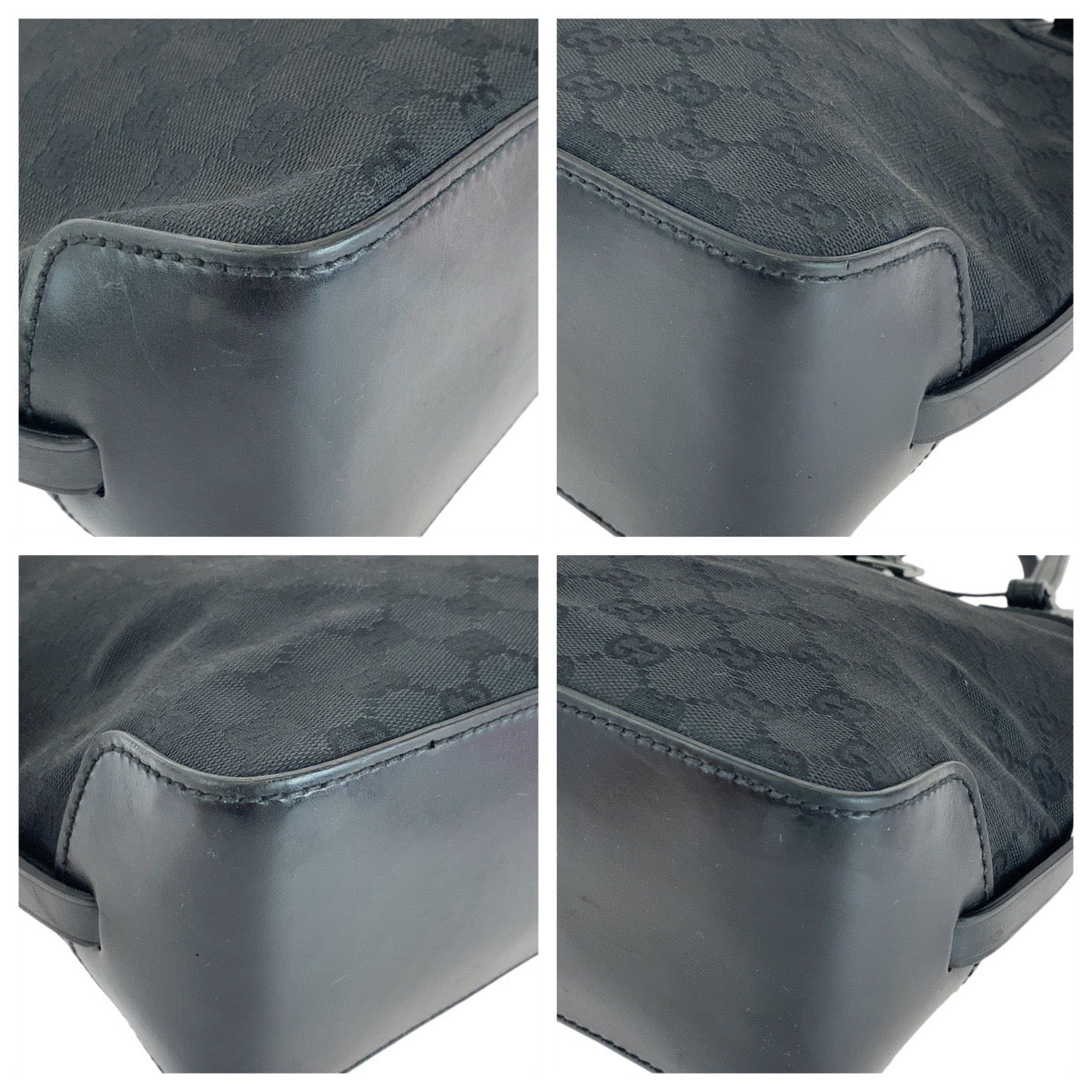 GUCCI Tote Bag 107757 GG canvas, leather Black Silver Metal Tote Bag Shoulder Bag Women Used Authentic