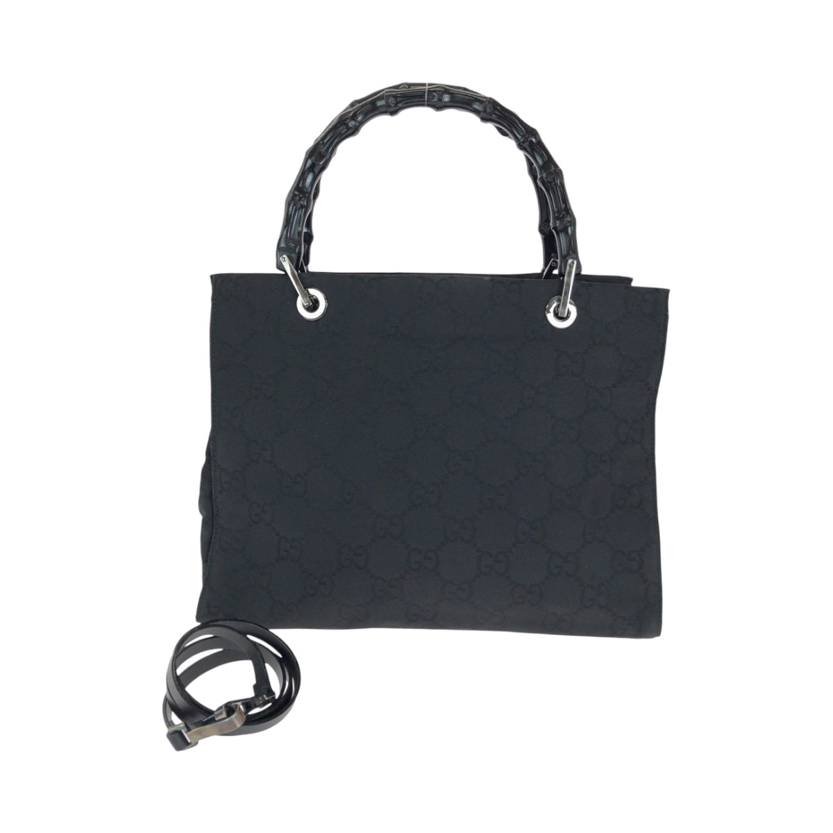 GUCCI Tote Bag 002 1015 GG canvas Black Silver Metal Tote Bag handbag Bamboo Women Used Authentic