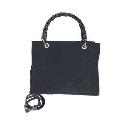 GUCCI Tote Bag 002 1015 GG canvas Black Silver Metal Tote Bag handbag Bamboo Women Used Authentic