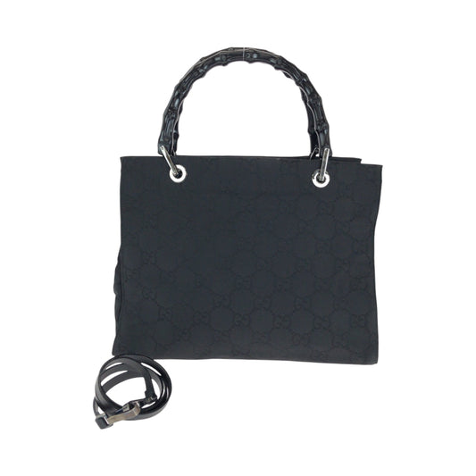 GUCCI Tote Bag 002 1015 GG canvas Black Silver Metal Tote Bag handbag Bamboo Women Used Authentic