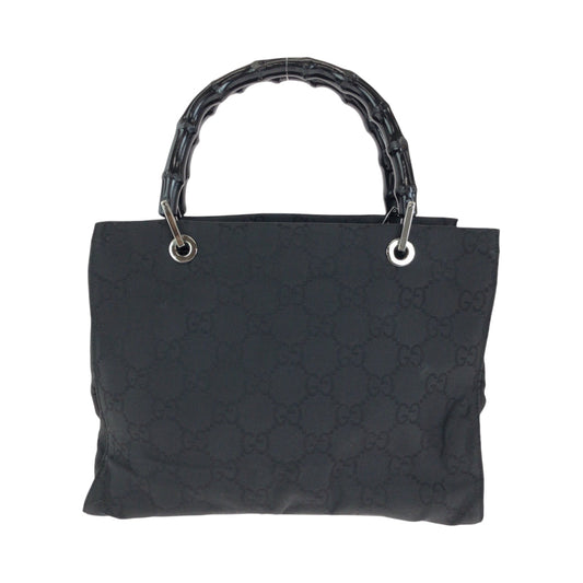 GUCCI Tote Bag 002 1015 GG canvas Black Silver Metal Tote Bag handbag Bamboo Women Used Authentic