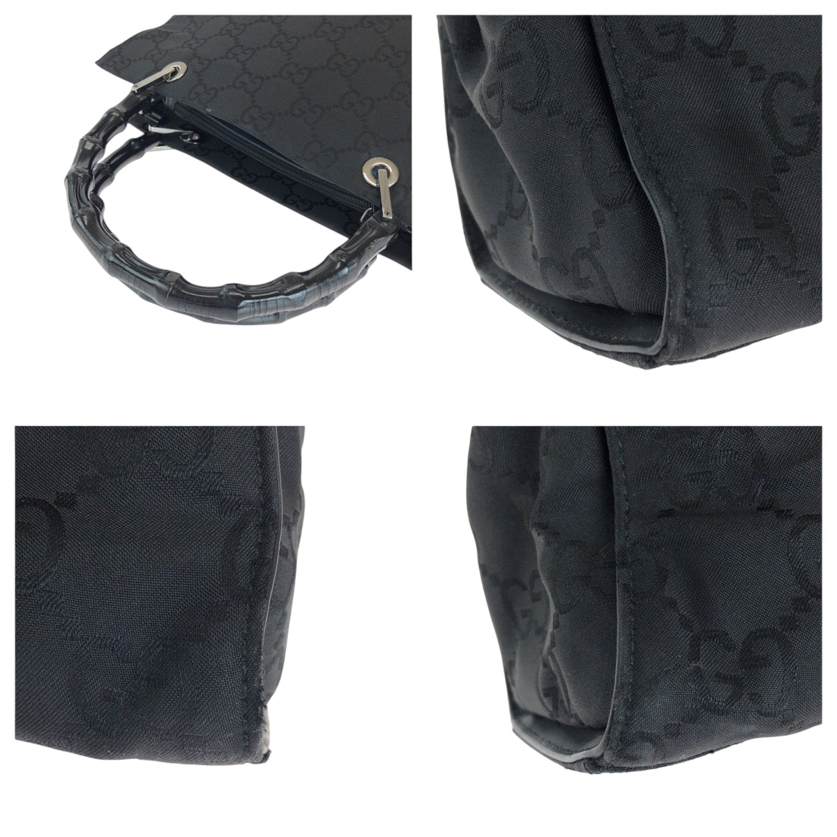 GUCCI Tote Bag 002 1015 GG canvas Black Silver Metal Tote Bag handbag Bamboo Women Used Authentic