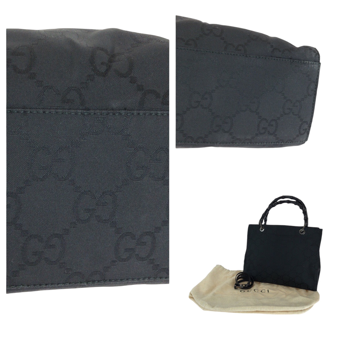 GUCCI Tote Bag 002 1015 GG canvas Black Silver Metal Tote Bag handbag Bamboo Women Used Authentic