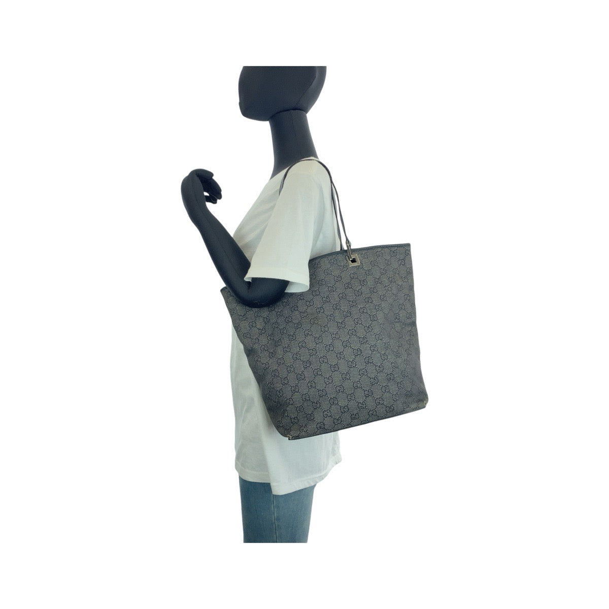 GUCCI Tote Bag 31243 GG canvas, leather BlackSilverMetal Tote Bag Shoulder Bag Women Used Authentic