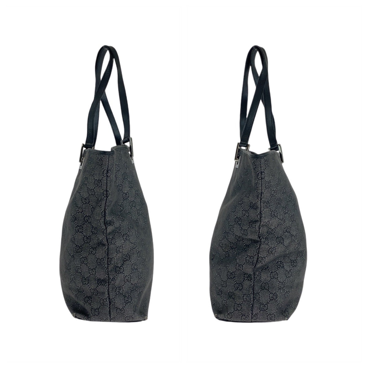 GUCCI Tote Bag 31243 GG canvas, leather BlackSilverMetal Tote Bag Shoulder Bag Women Used Authentic