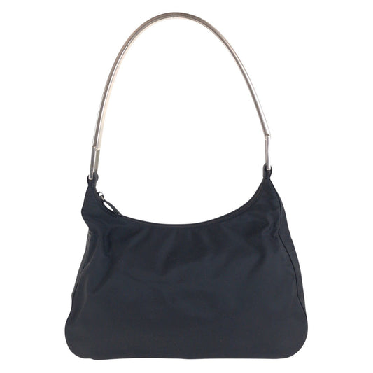PRADA Shoulder Bag Nylon, Plastic BlackSilverMetal Test Triangle With logo Women Used Authentic
