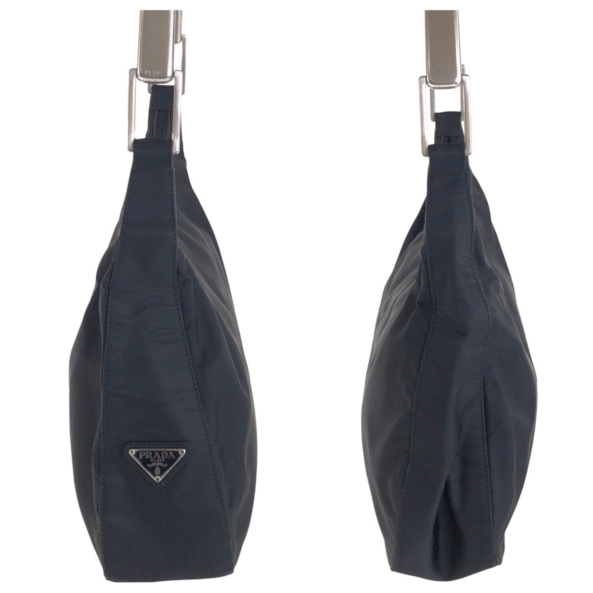 PRADA Shoulder Bag Nylon, Plastic BlackSilverMetal Test Triangle With logo Women Used Authentic