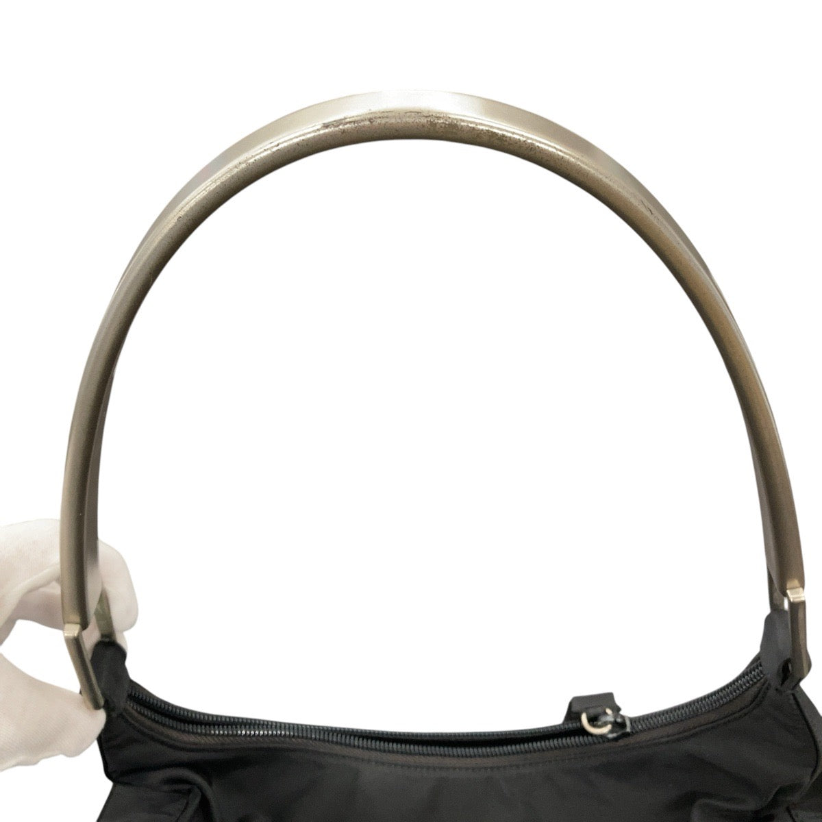 PRADA Shoulder Bag Nylon, Plastic BlackSilverMetal Test Triangle With logo Women Used Authentic
