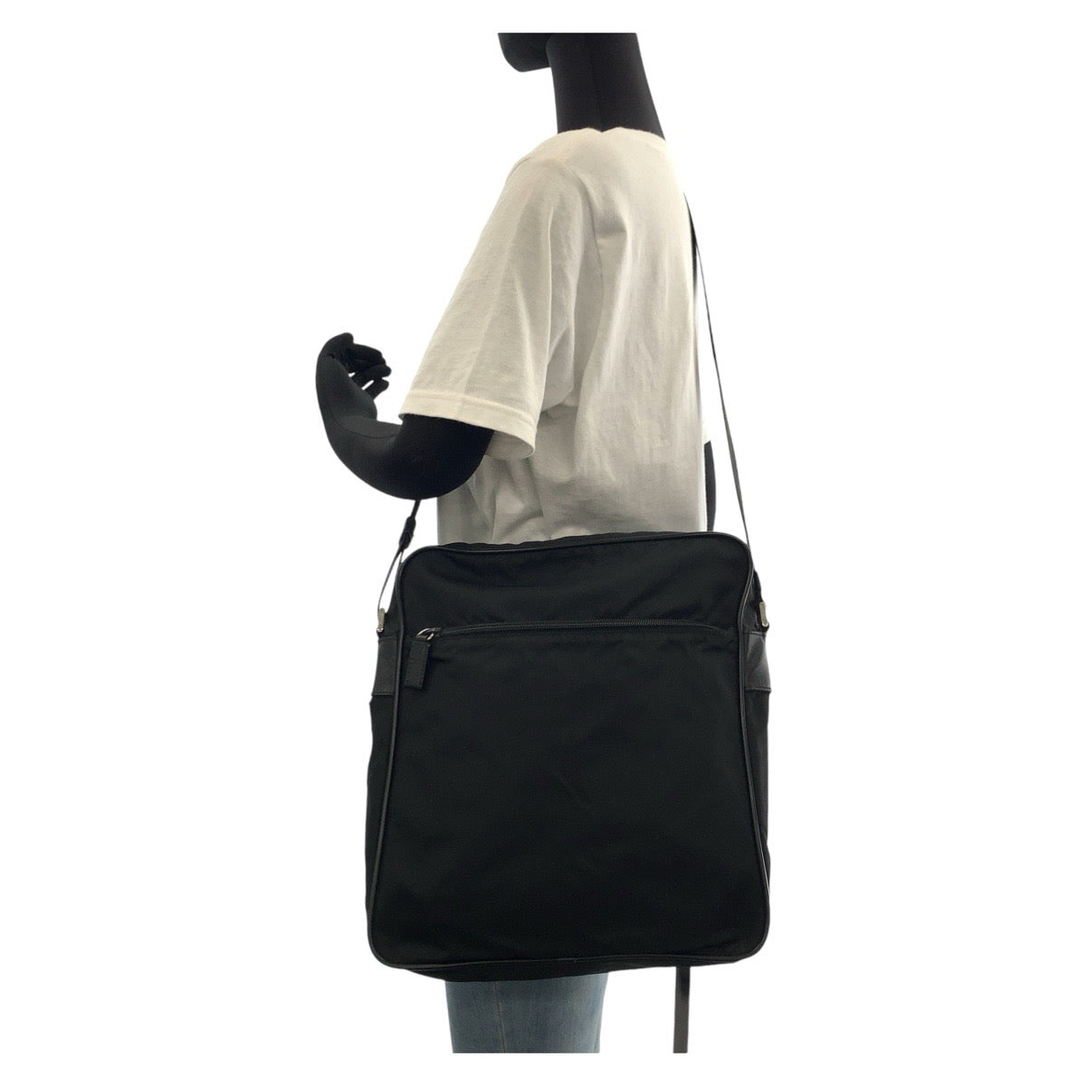 PRADA Shoulder Bag Nylon, Leather BlackSilverMetal Shoulder Bag Pochette Unisex Test Triangle With logo Women Used Authentic