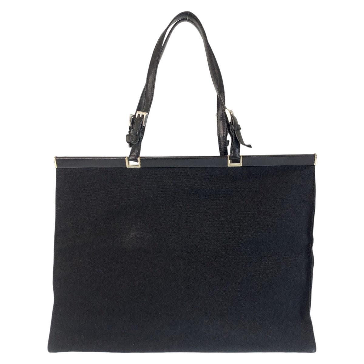 PRADA Tote Bag canvas BlackSilverMetal Tote Bag Shoulder Bag Triangle With logo Women Used Authentic