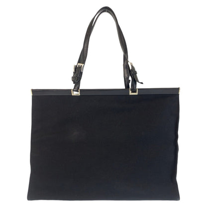 PRADA Tote Bag canvas BlackSilverMetal Tote Bag Shoulder Bag Triangle With logo Women Used Authentic