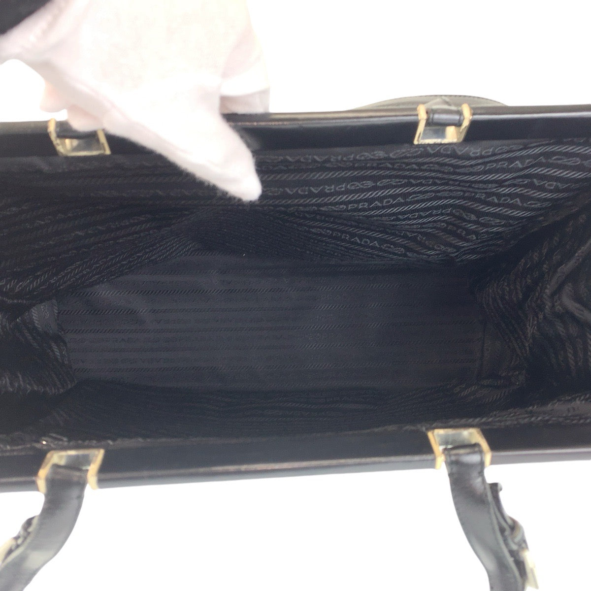 PRADA Tote Bag canvas BlackSilverMetal Tote Bag Shoulder Bag Triangle With logo Women Used Authentic