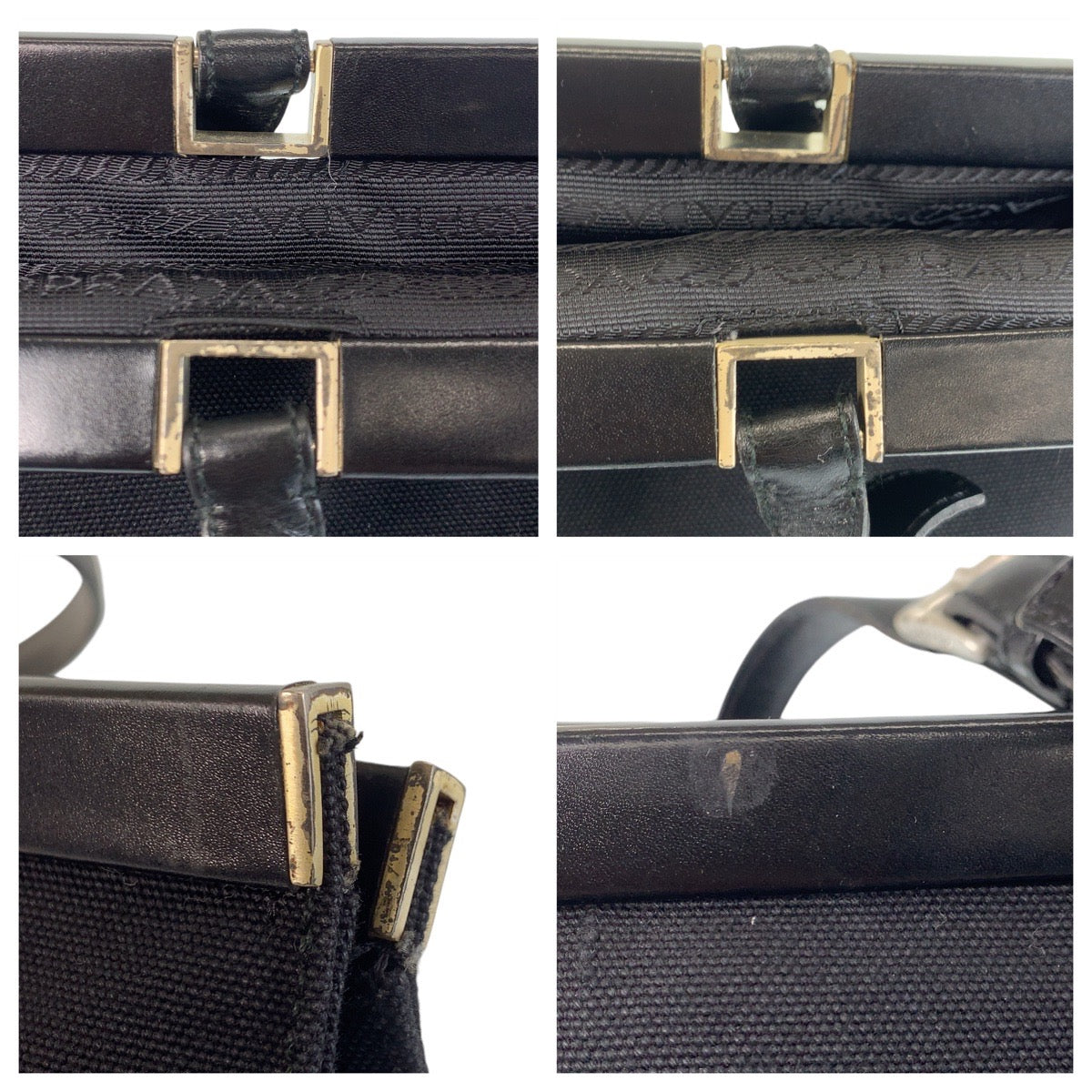 PRADA Tote Bag canvas BlackSilverMetal Tote Bag Shoulder Bag Triangle With logo Women Used Authentic