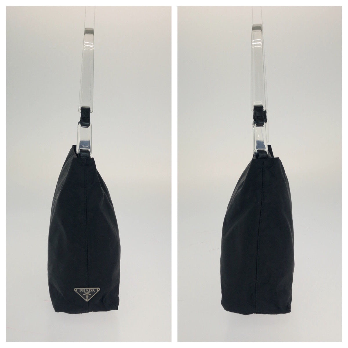PRADA Shoulder Bag Nylon, Plastic BlackSilverMetal Test Triangle With logo Women Used Authentic