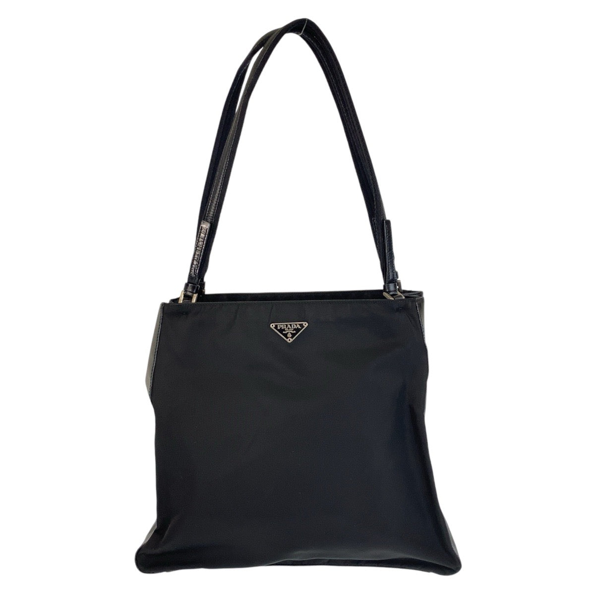 PRADA Tote Bag Nylon BlackSilverMetal Tote Bag Shoulder Bag Test Triangle With logo Women Used Authentic