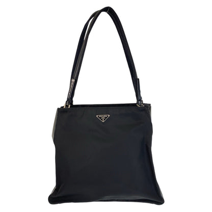 PRADA Tote Bag Nylon BlackSilverMetal Tote Bag Shoulder Bag Test Triangle With logo Women Used Authentic