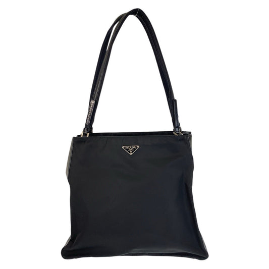 PRADA Tote Bag Nylon BlackSilverMetal Tote Bag Shoulder Bag Test Triangle With logo Women Used Authentic