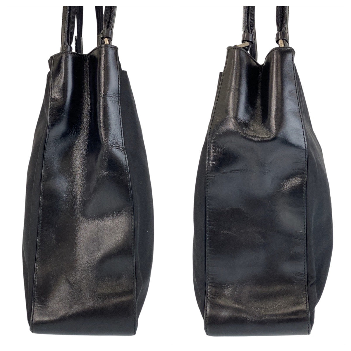 PRADA Tote Bag Nylon BlackSilverMetal Tote Bag Shoulder Bag Test Triangle With logo Women Used Authentic