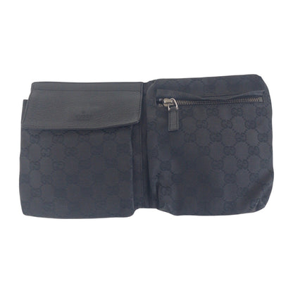 GUCCI Sling bag 23566 GG canvas, leather BlackSilverMetal Sling bag, waist pouch, bum bag mens Used Authentic