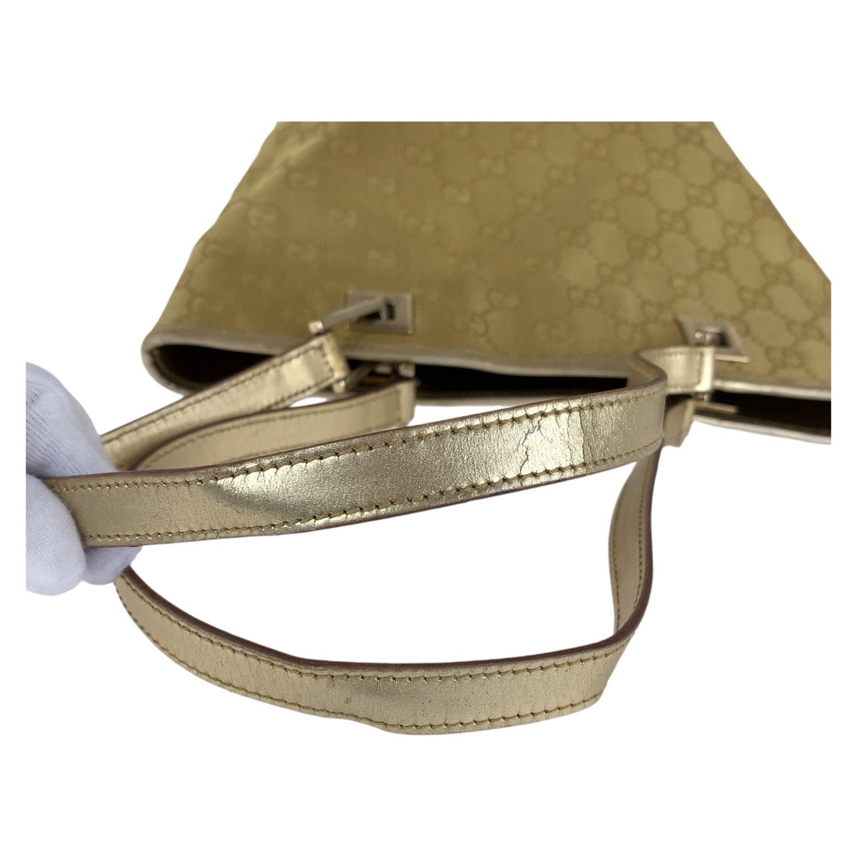 GUCCI Tote Bag 002 1099 GG canvas, leather gold Tote Bag Shoulder Bag Women Used Authentic