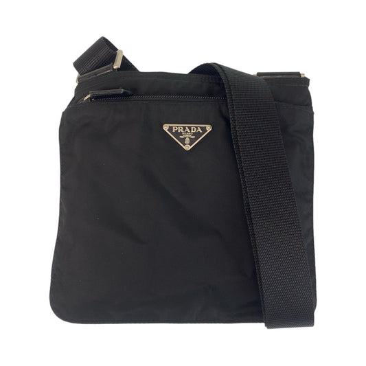 PRADA Shoulder Bag Nylon Black Silver Metal Crossbody Shoulder Bag Pochette Test Triangle With logo Women Used Authentic