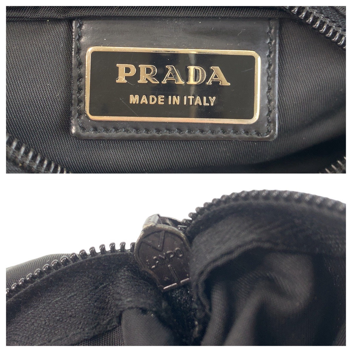 PRADA Shoulder Bag Nylon Black Silver Metal Crossbody Shoulder Bag Pochette Test Triangle With logo Women Used Authentic