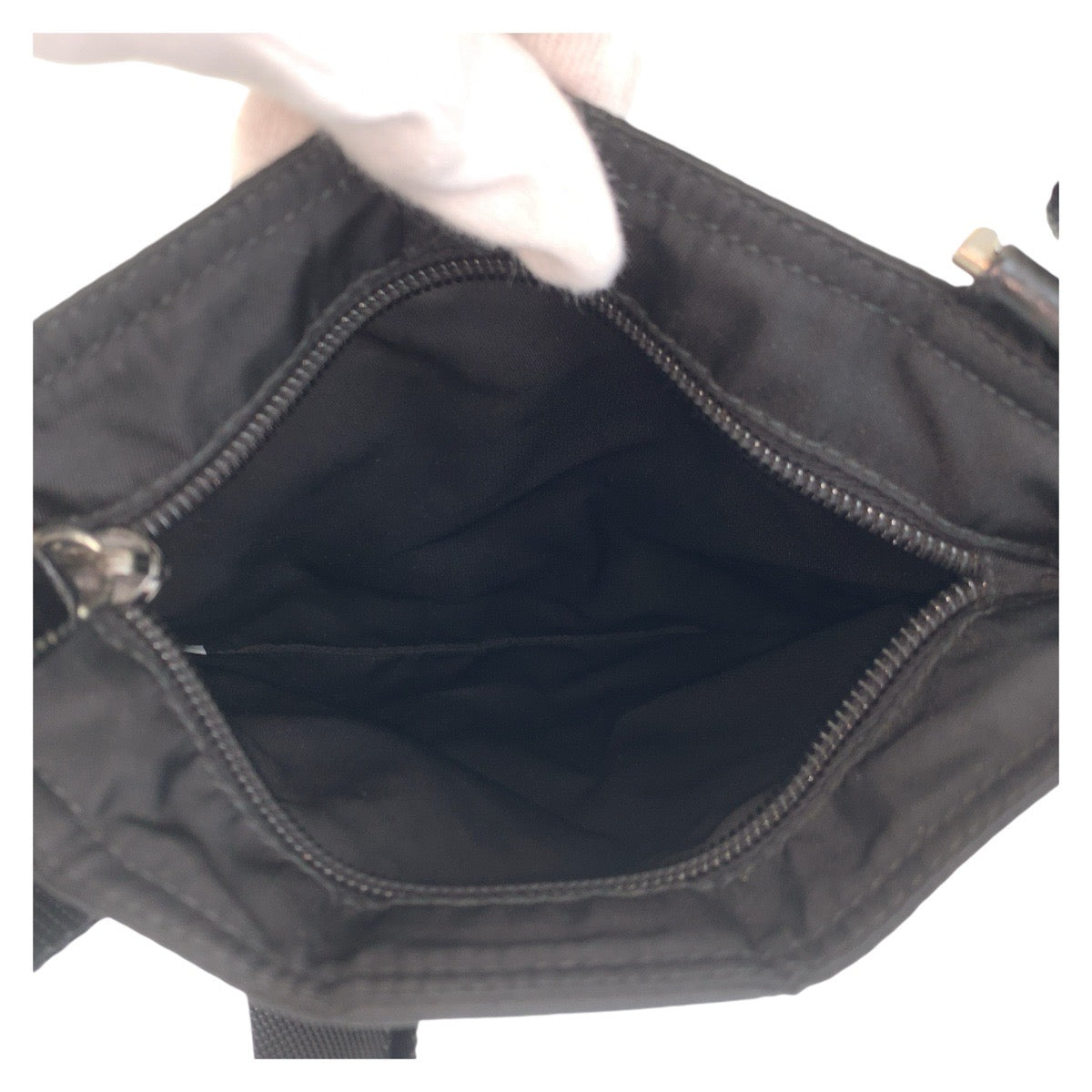 PRADA Shoulder Bag Nylon Black Silver Metal Crossbody Shoulder Bag Pochette Test Triangle With logo Women Used Authentic