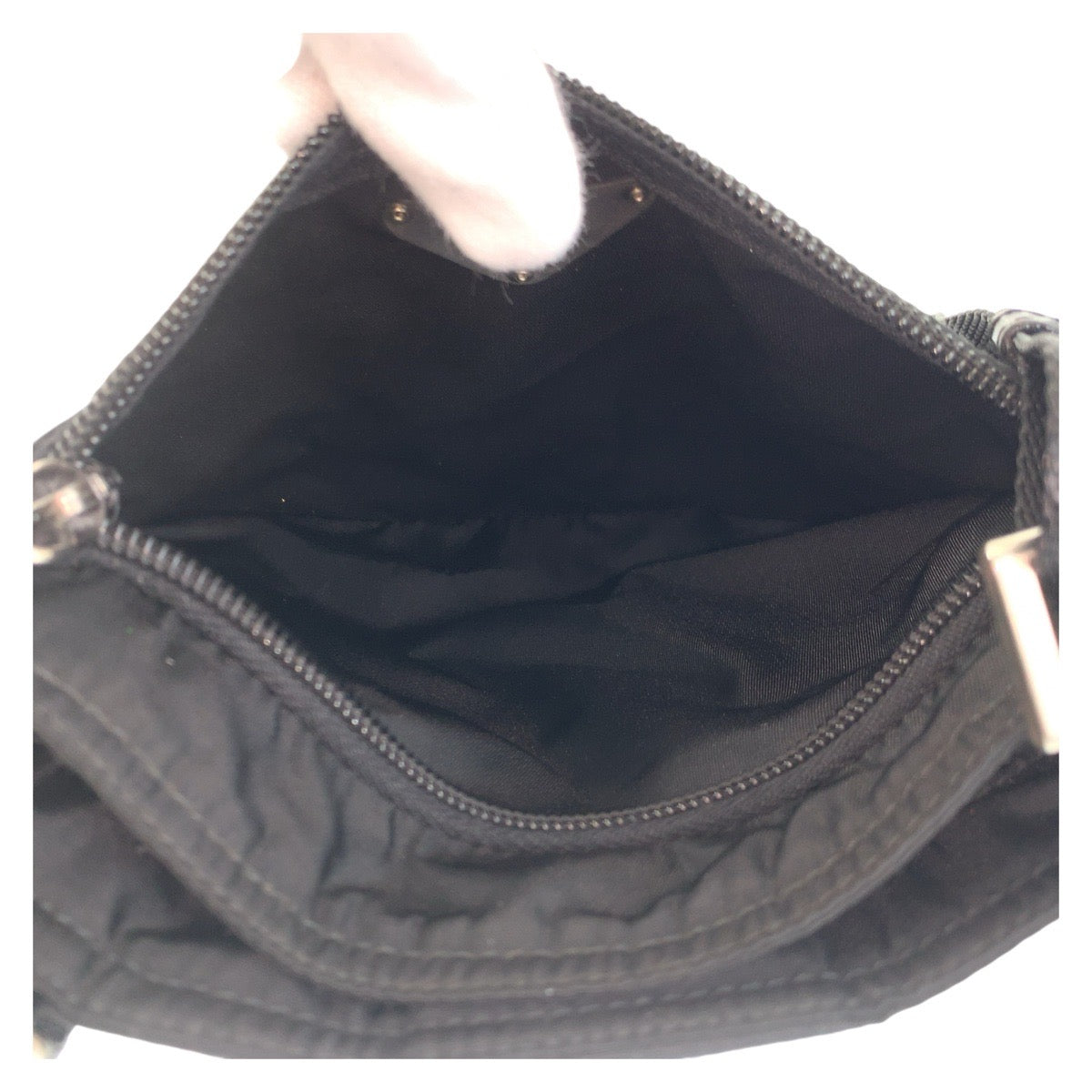 PRADA Shoulder Bag Nylon Black Silver Metal Crossbody Shoulder Bag Pochette Test Triangle With logo Women Used Authentic