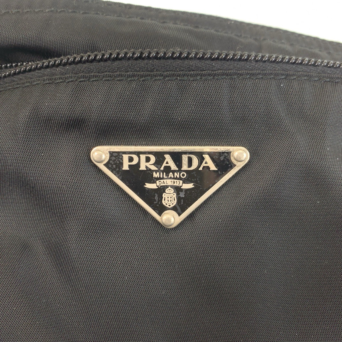 PRADA Shoulder Bag Nylon Black Silver Metal Crossbody Shoulder Bag Pochette Test Triangle With logo Women Used Authentic