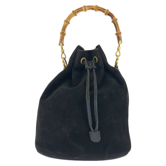 GUCCI Handbag 001 2040 1657 Suede, Leather Black Gold Metal Bamboo Women Used Authentic