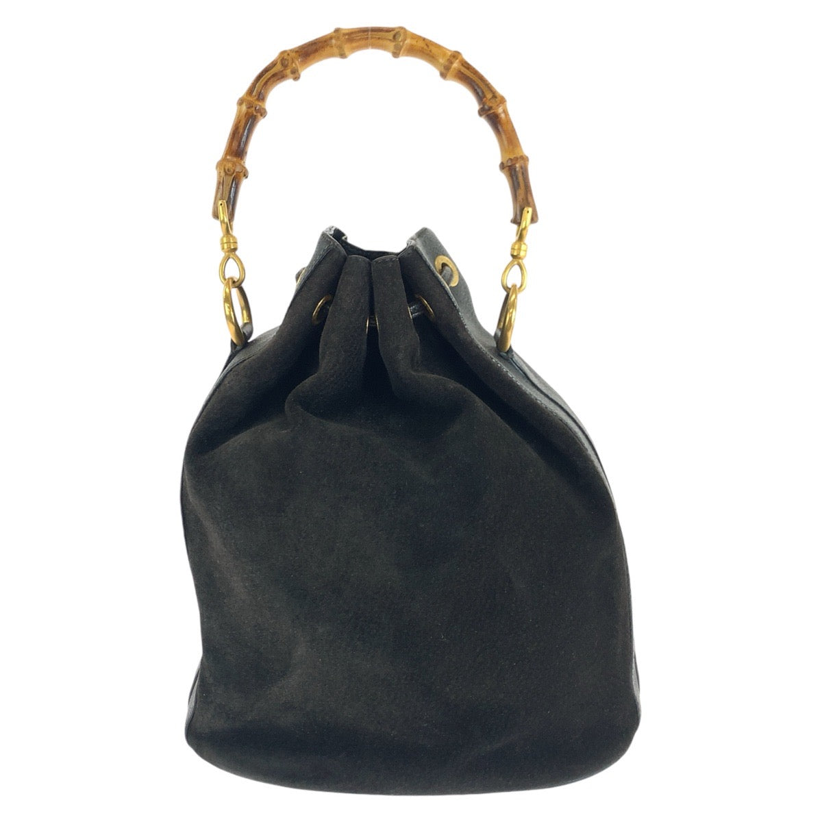 GUCCI Handbag 001 2040 1657 Suede, Leather Black Gold Metal Bamboo Women Used Authentic