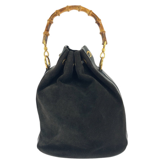 GUCCI Handbag 001 2040 1657 Suede, Leather Black Gold Metal Bamboo Women Used Authentic