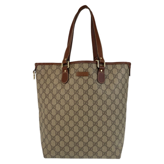 GUCCI Tote Bag 189896 GG Supreme canvas, leather Brown Gold Metal Tote Bag Shoulder Bag Women Used Authentic