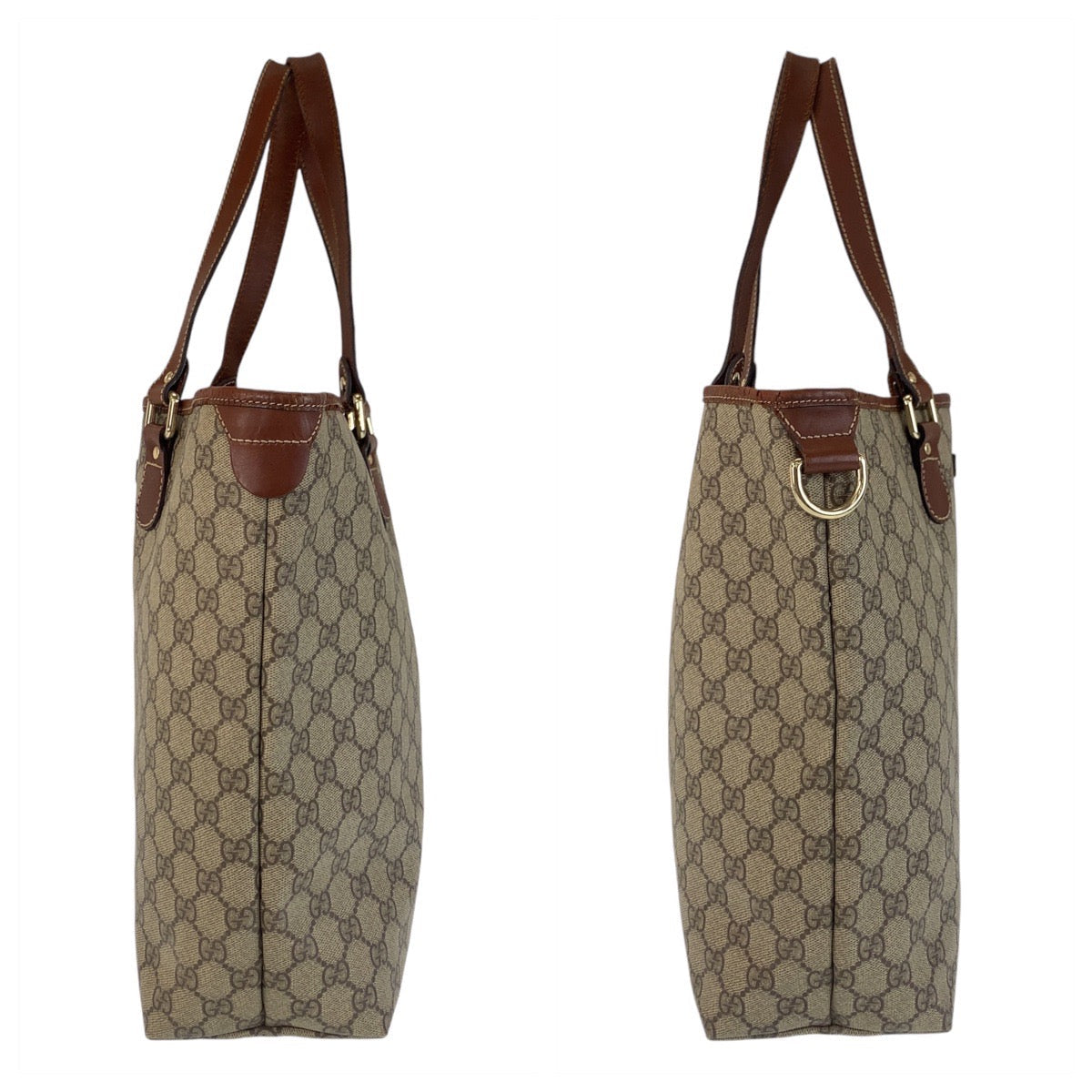 GUCCI Tote Bag 189896 GG Supreme canvas, leather Brown Gold Metal Tote Bag Shoulder Bag Women Used Authentic