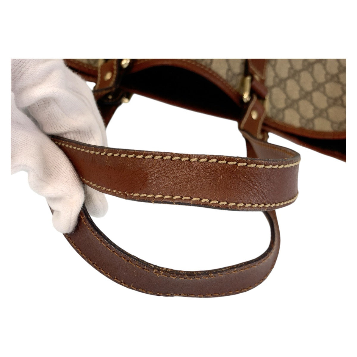GUCCI Tote Bag 189896 GG Supreme canvas, leather Brown Gold Metal Tote Bag Shoulder Bag Women Used Authentic