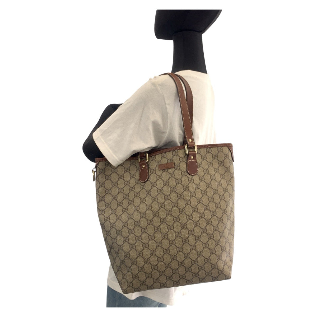 GUCCI Tote Bag 189896 GG Supreme canvas, leather Brown Gold Metal Tote Bag Shoulder Bag Women Used Authentic
