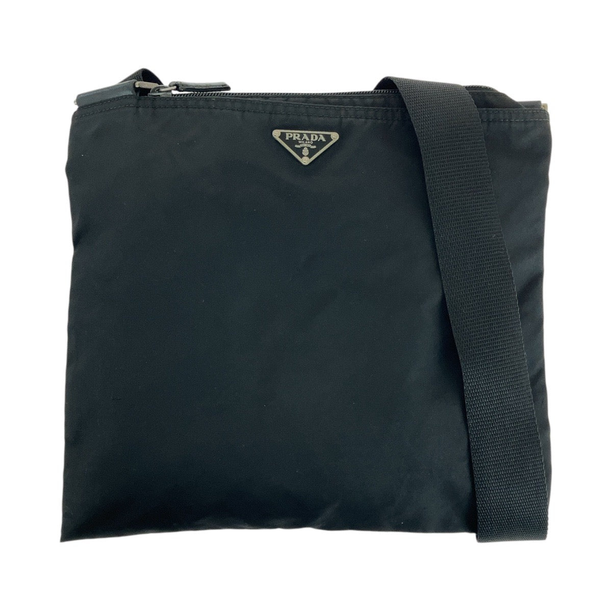 PRADA Shoulder Bag Nylon Black SilverMetal Shoulder Bag pochette Test Triangle With logo Women Used Authentic
