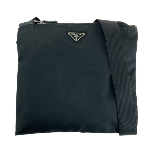 PRADA Shoulder Bag Nylon Black SilverMetal Shoulder Bag pochette Test Triangle With logo Women Used Authentic