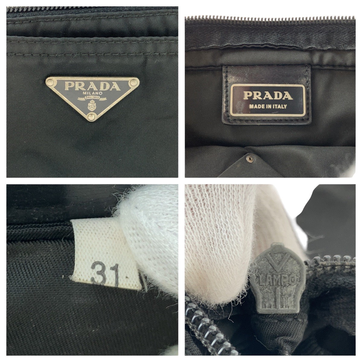 PRADA Shoulder Bag Nylon Black SilverMetal Shoulder Bag pochette Test Triangle With logo Women Used Authentic