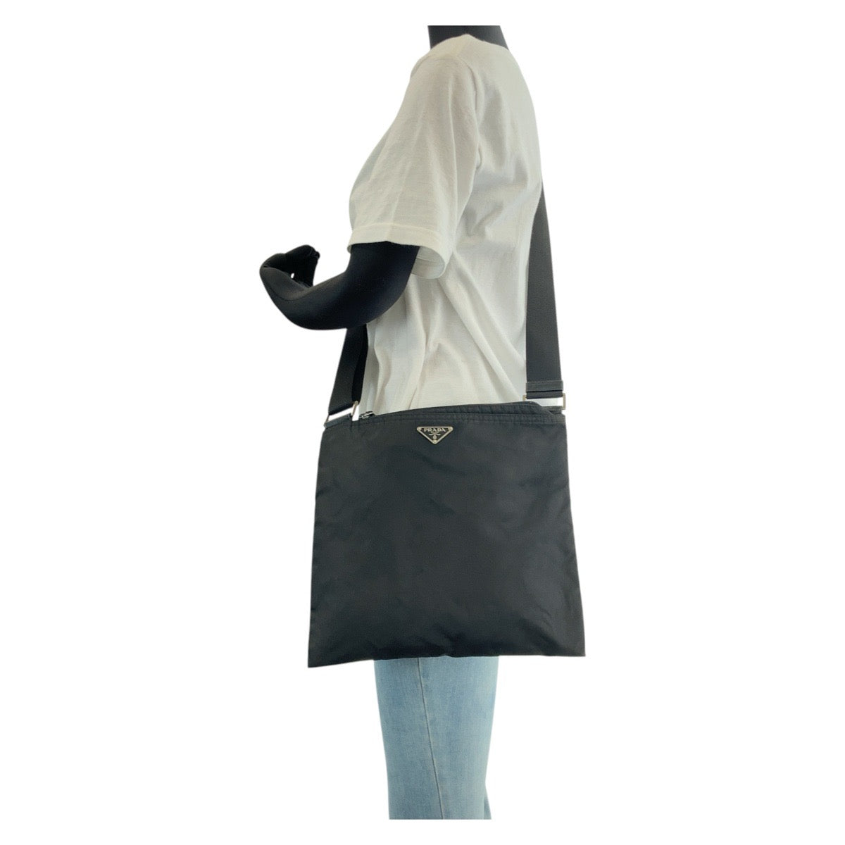 PRADA Shoulder Bag Nylon Black SilverMetal Shoulder Bag pochette Test Triangle With logo Women Used Authentic