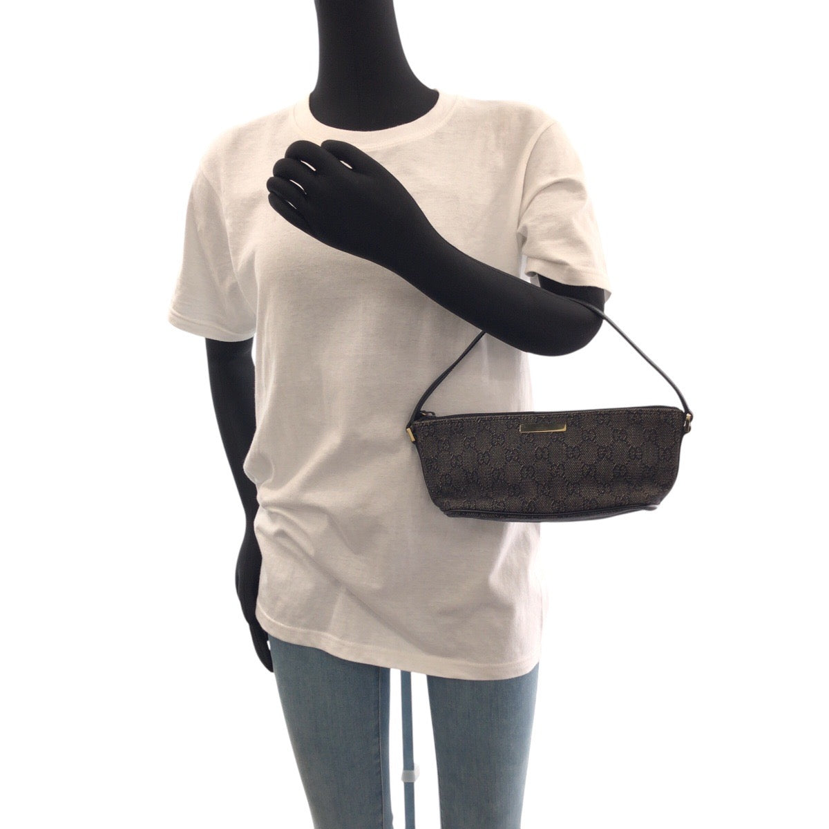 GUCCI Handbag 7198 GG canvas, leather Black GoldMetal Handbag accessory pouch Women Used Authentic